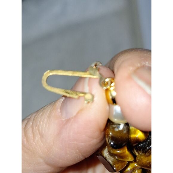 A Vintage Women's Necklace Tiger Eye Chips Faux Pearls Exquisite Luxurious - Picture 10 of 10